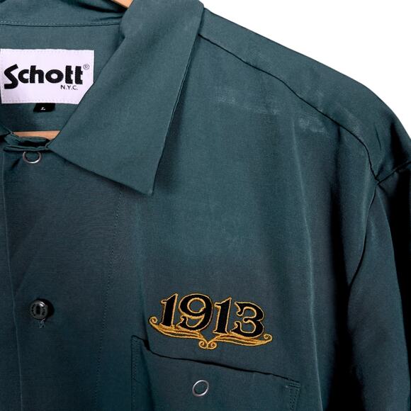 Schott Brothers NYC Long Sleeve Dark Green Embroidered Work Shirt Size L - Picture 5 of 10